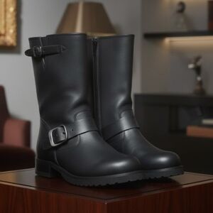 NEW! Frye Black Leather Buckle Boots Sz 8